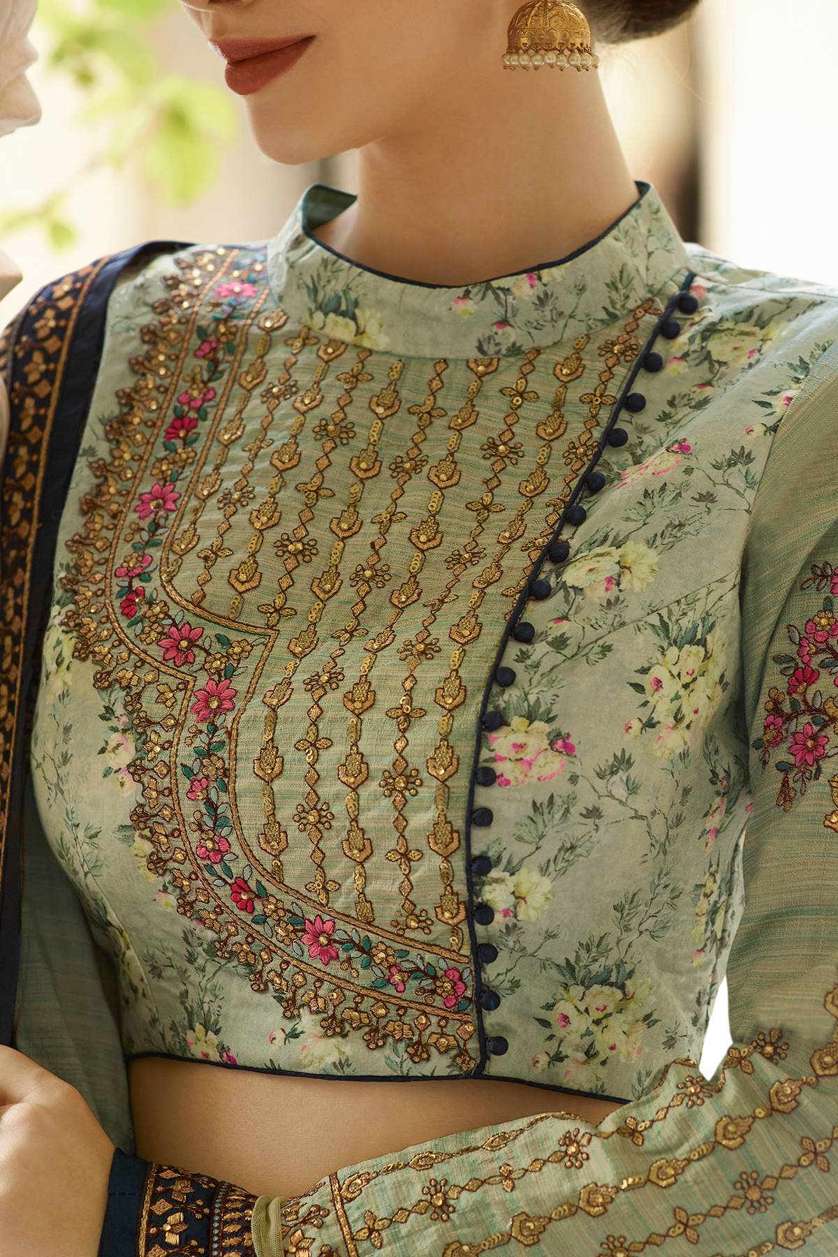 Bottel and Mint Green Designer Silk Lehenga Choli