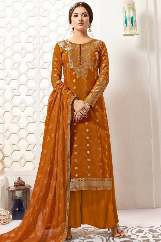 Bronze Orange Designer Silk Palazzo Suit