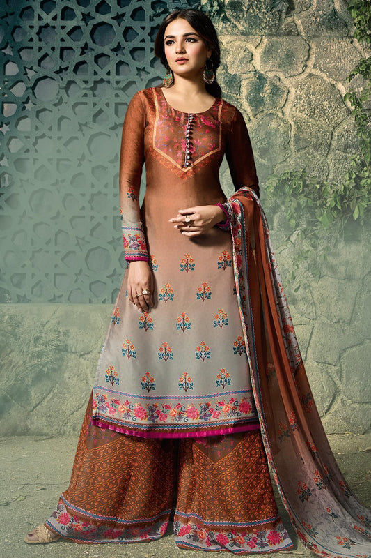 Brown and Grey Georgette Sharara Suit