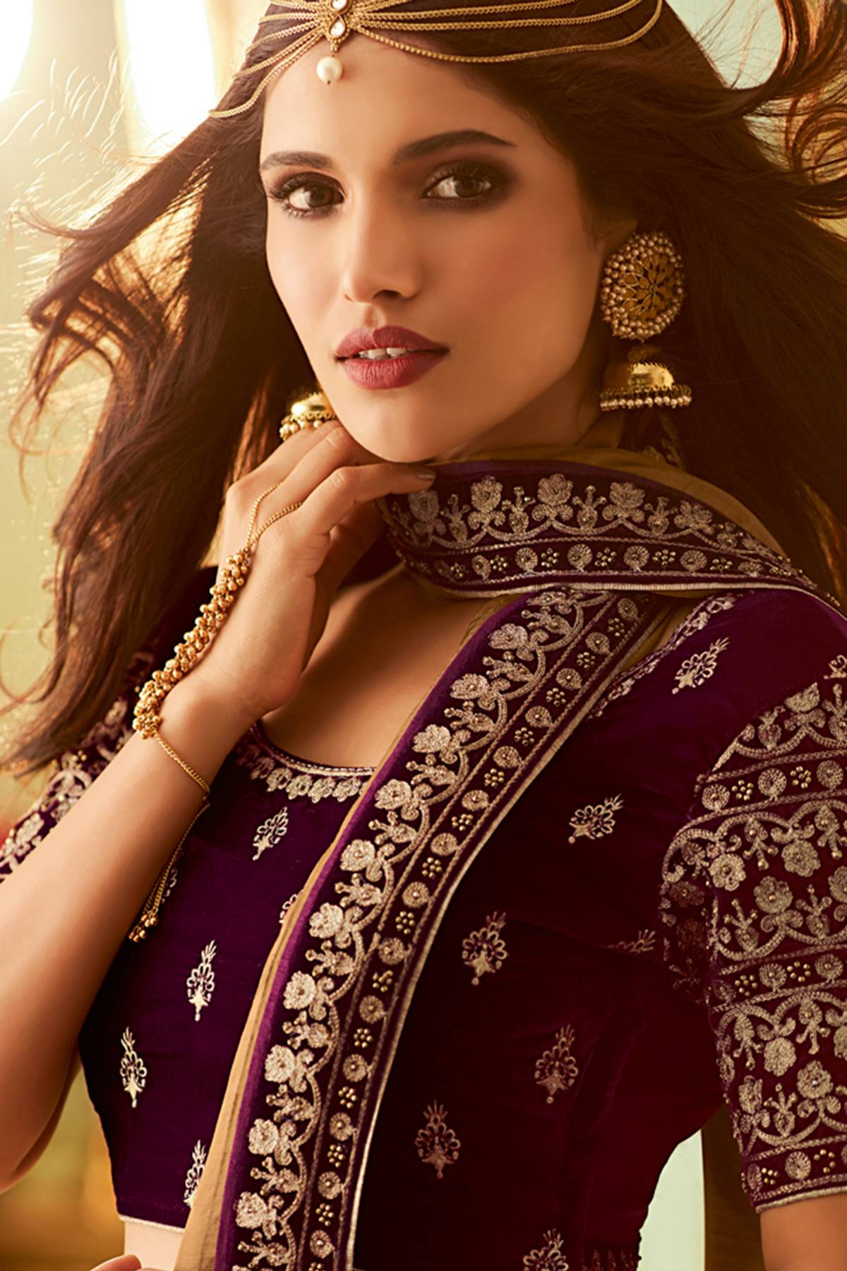 Brown And Wine Designer Silk Sari