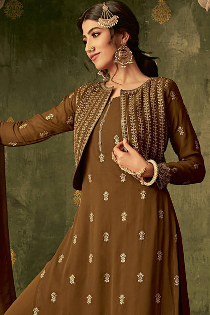 Brown Designer Sharara Suit With Koti