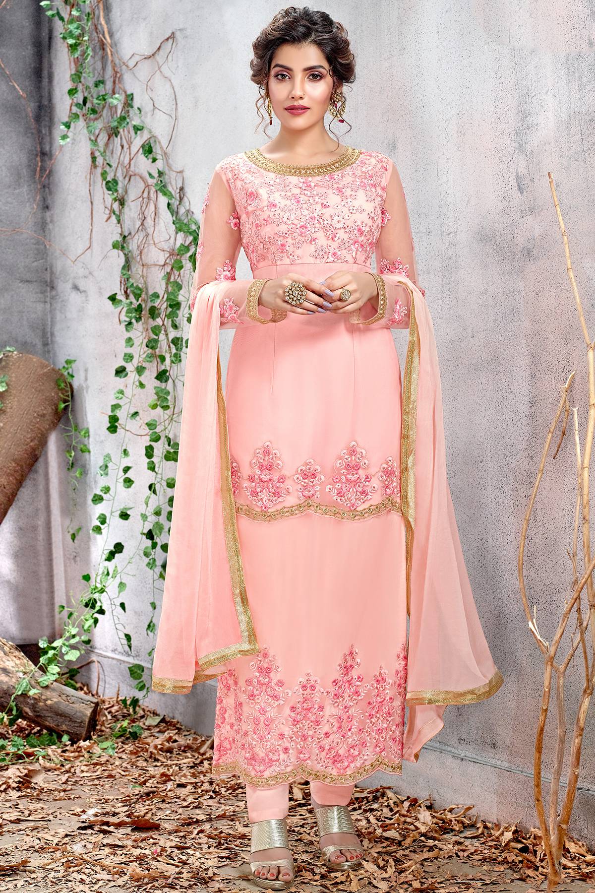 Butterfly Net Baby Pink Straight Suit