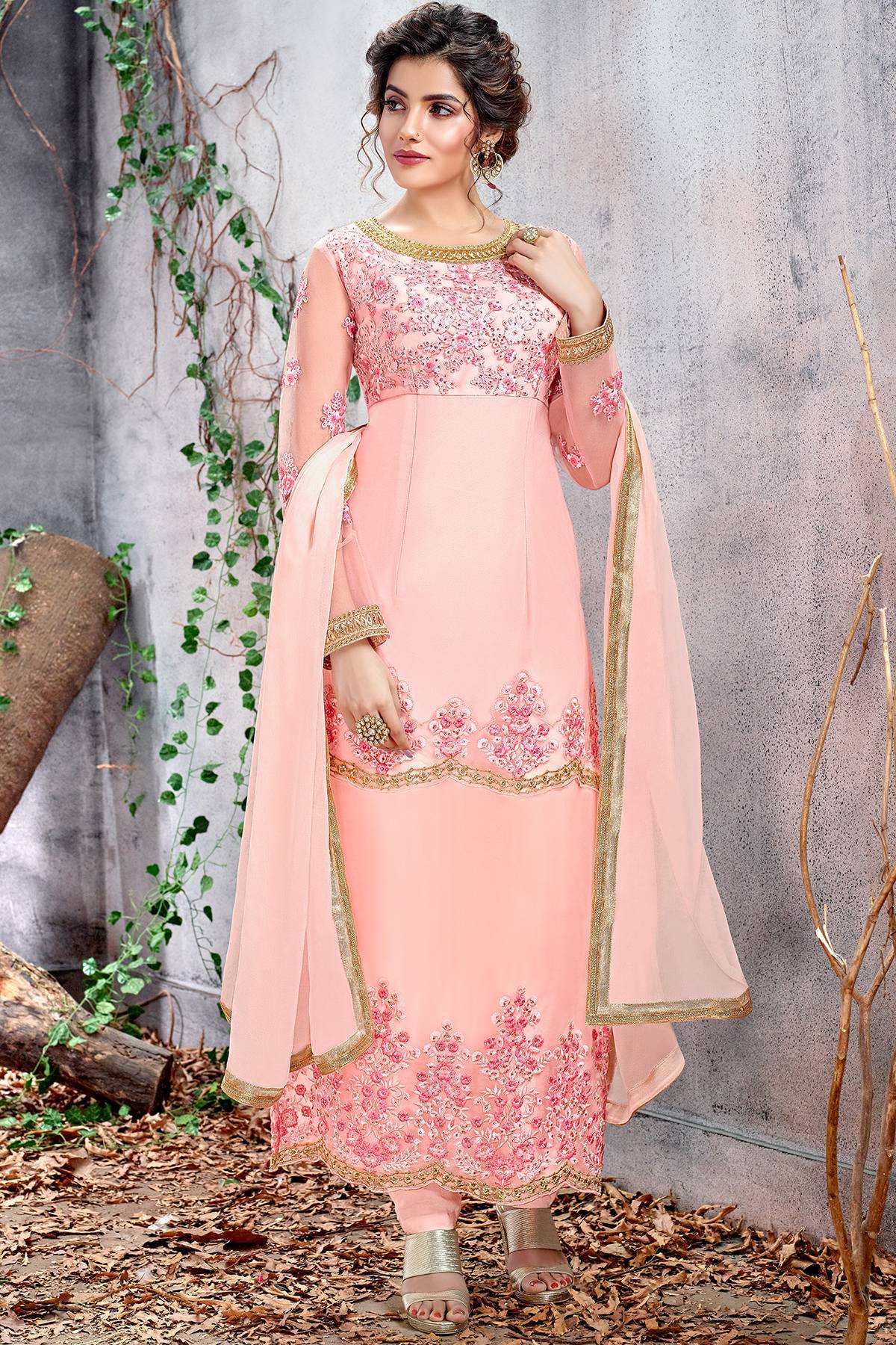 Butterfly Net Baby Pink Straight Suit