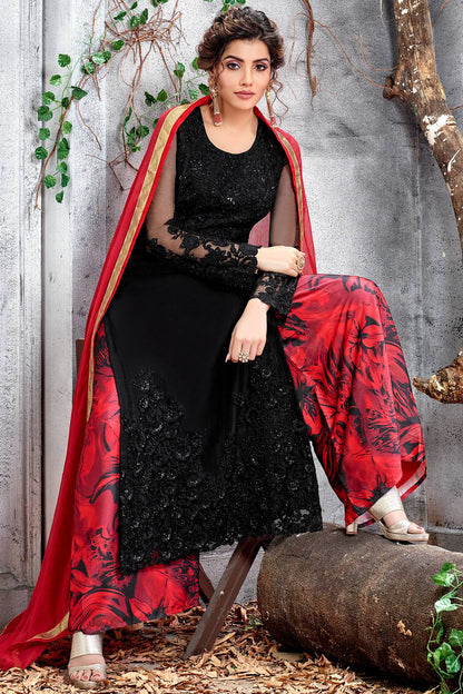 Butterfly Net Black Designer Palazzo Suit