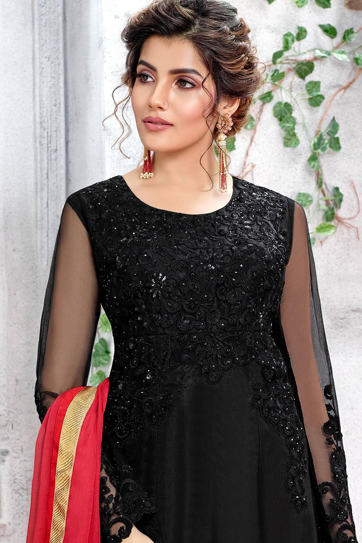 Butterfly Net Black Designer Palazzo Suit