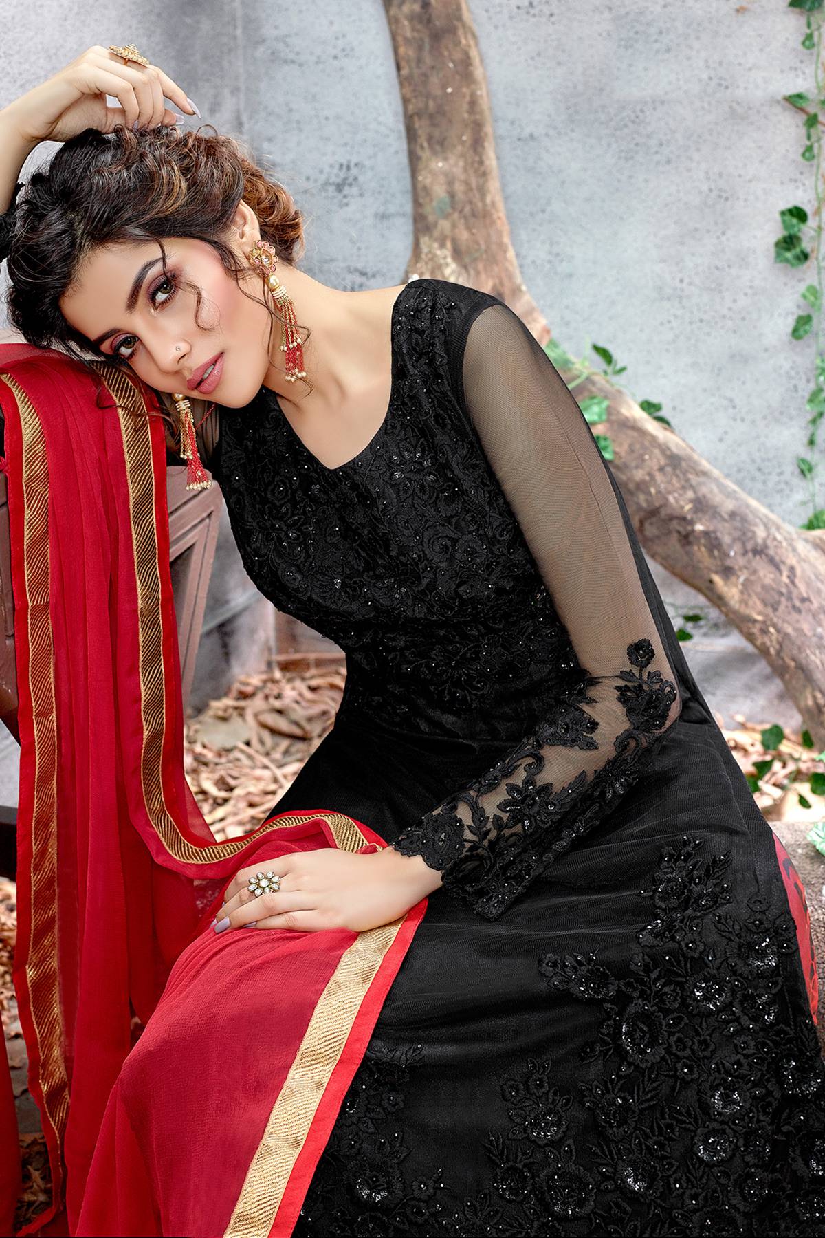Butterfly Net Black Designer Palazzo Suit