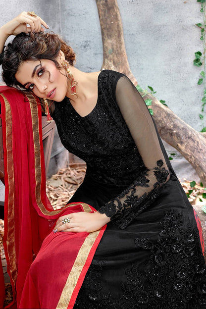 Butterfly Net Black Designer Palazzo Suit