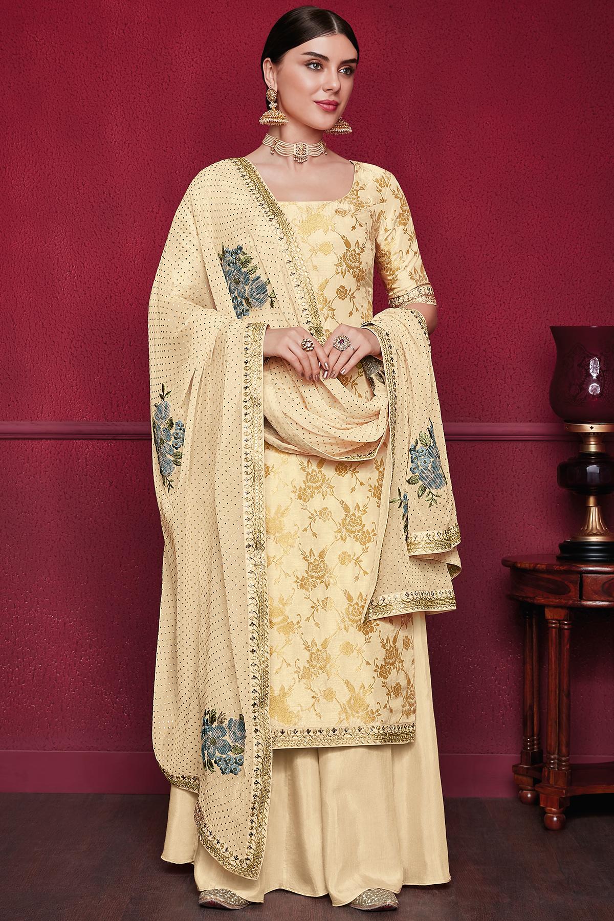Butterscotch Designer Dola Silk Palazzo Suit