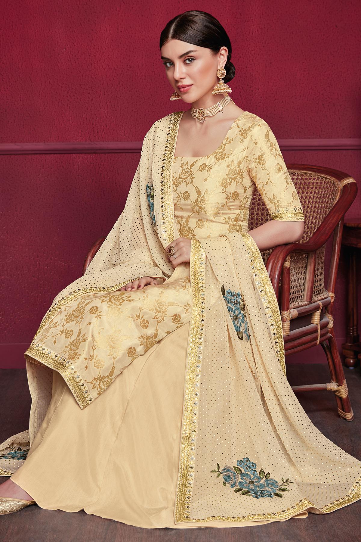 Butterscotch Designer Dola Silk Palazzo Suit