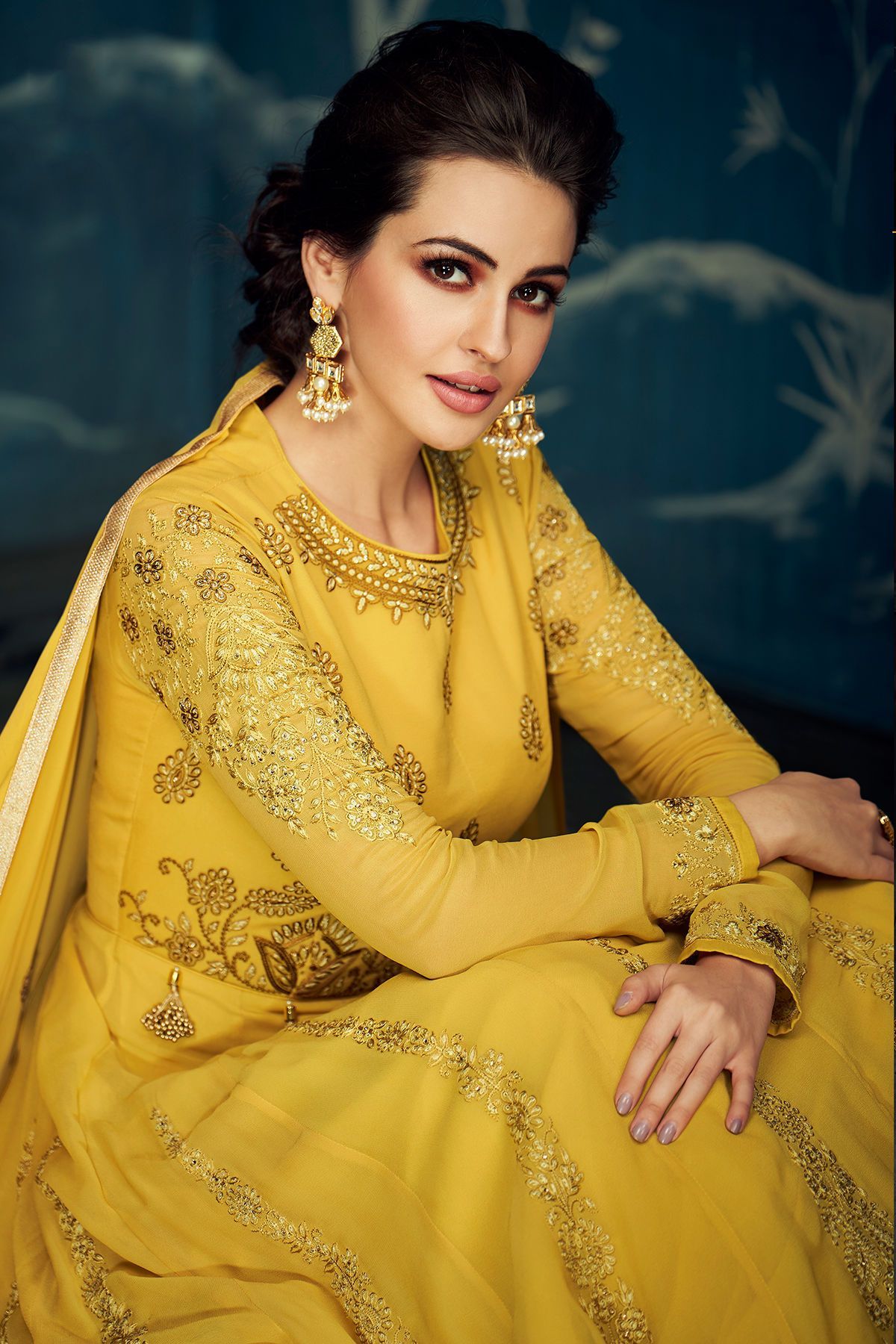 Canary Yellow Embroidered Party Wear Anarkali Suit