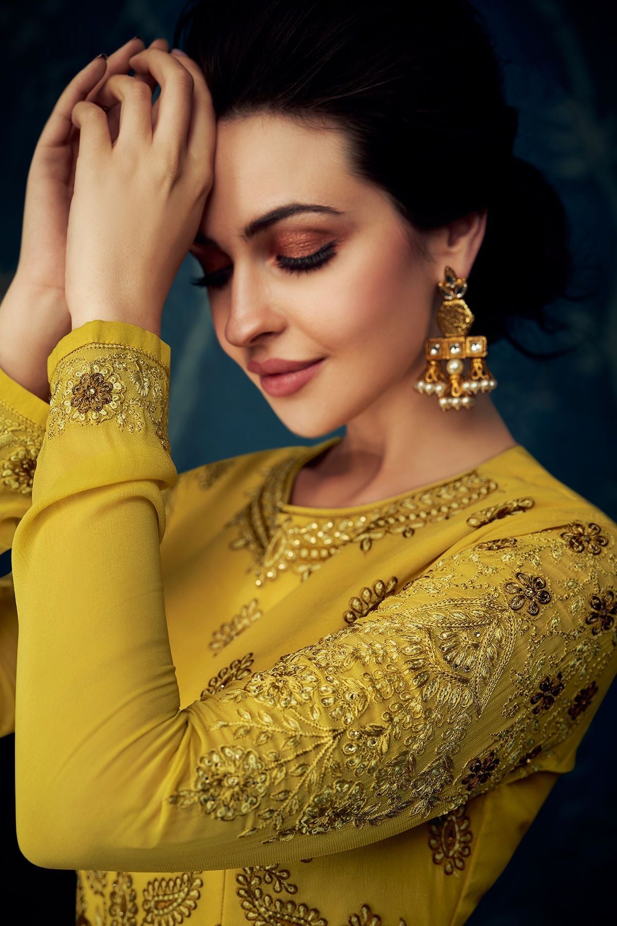 Canary Yellow Embroidered Party Wear Anarkali Suit