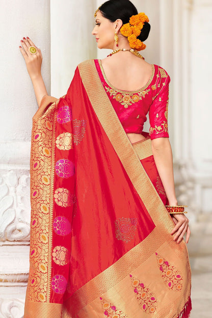 Candy Red Designer Fancy Fabric Sari
