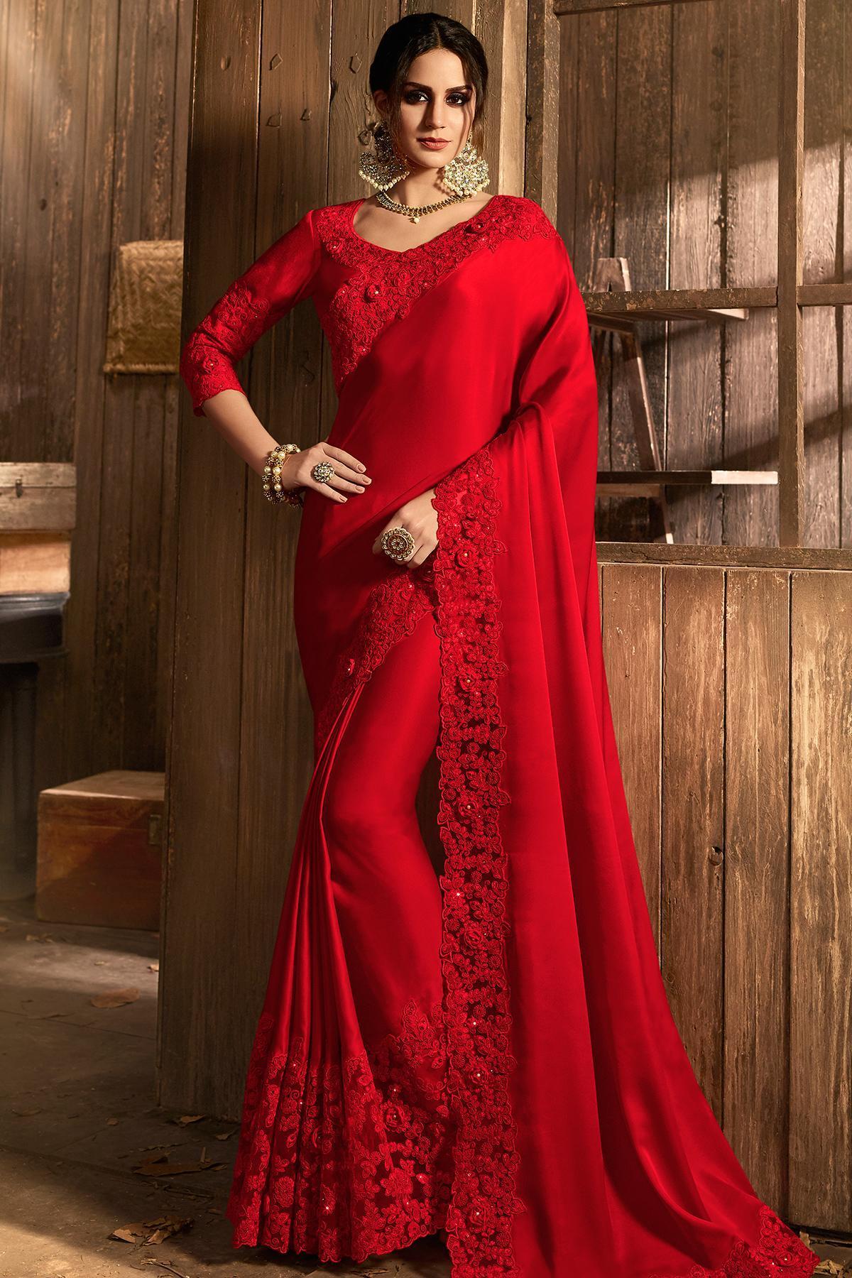 Candy Red Designer Party Wear Silk Sari