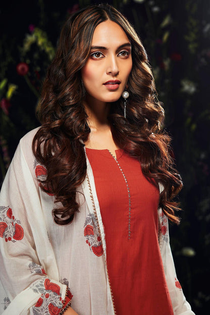 Candy Red Printed Cotton Palazzo Suit