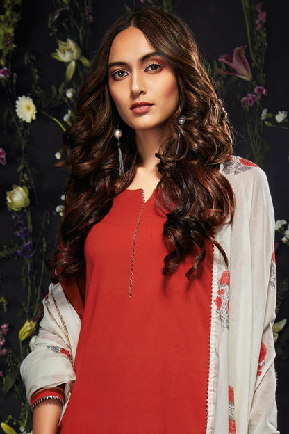 Candy Red Printed Cotton Palazzo Suit