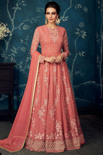 Carrot Embroidered Party Wear Anarkali Suit