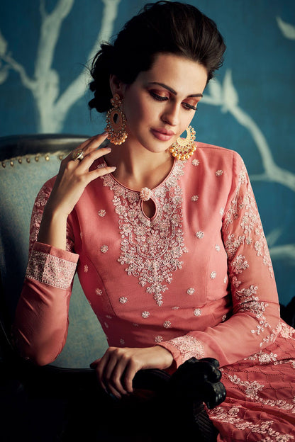 Carrot Embroidered Party Wear Anarkali Suit