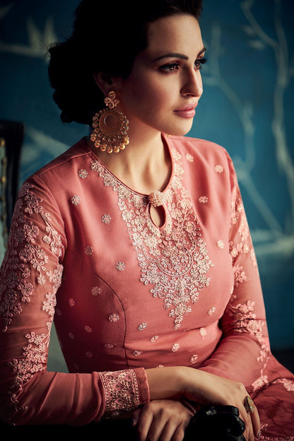 Carrot Embroidered Party Wear Anarkali Suit