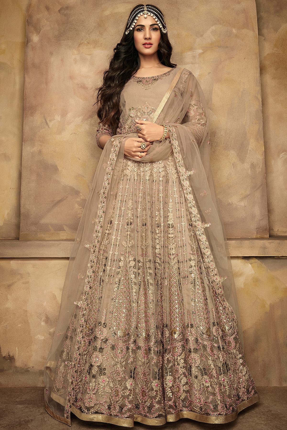 Cloud Grey Embroidered Designer Anarkali Suit