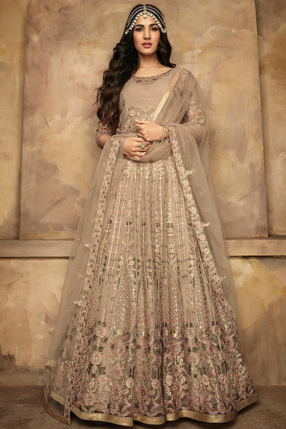 Cloud Grey Embroidered Designer Anarkali Suit