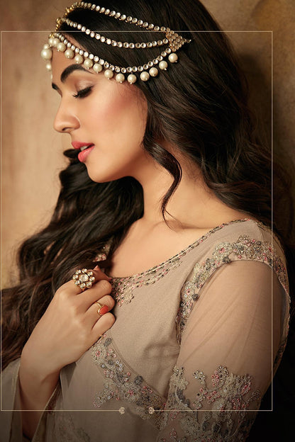 Cloud Grey Embroidered Designer Anarkali Suit