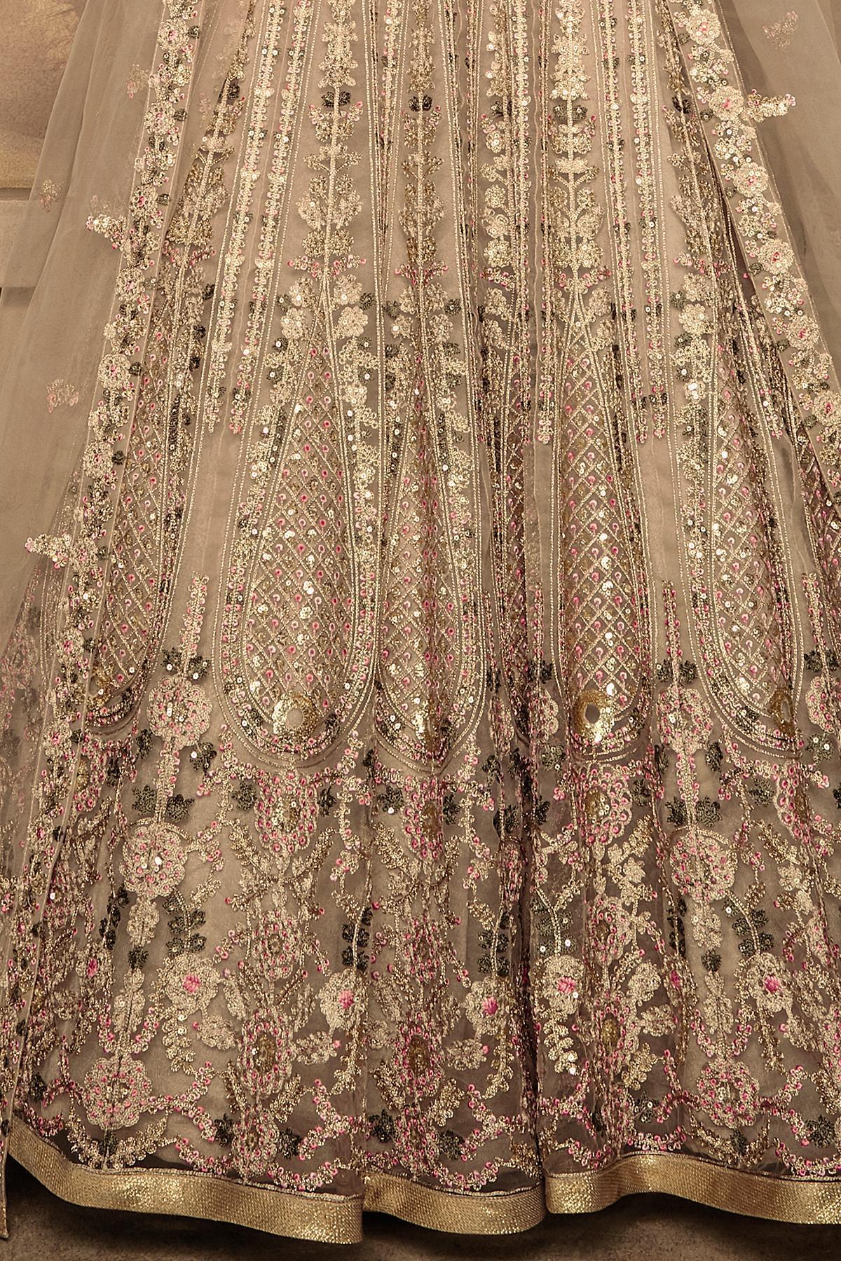 Cloud Grey Embroidered Designer Anarkali Suit