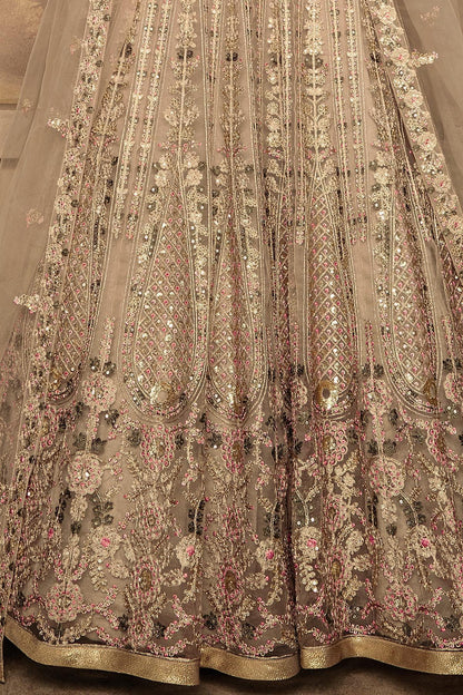 Cloud Grey Embroidered Designer Anarkali Suit