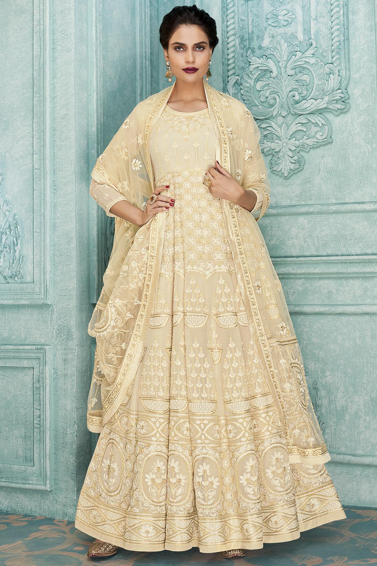 Cream Designer Anarkali Suit