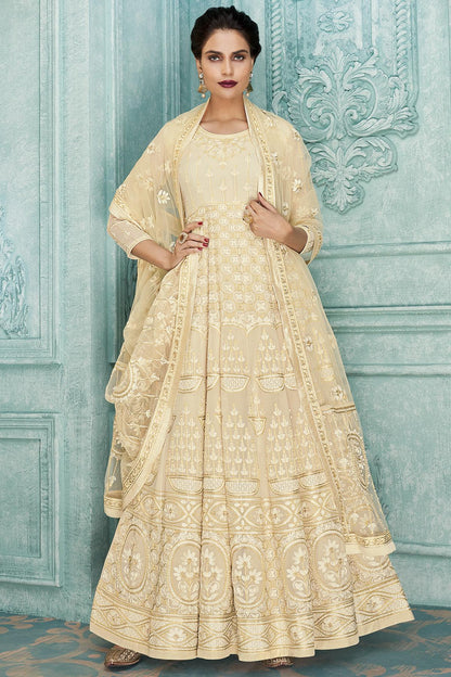 Cream Designer Anarkali Suit