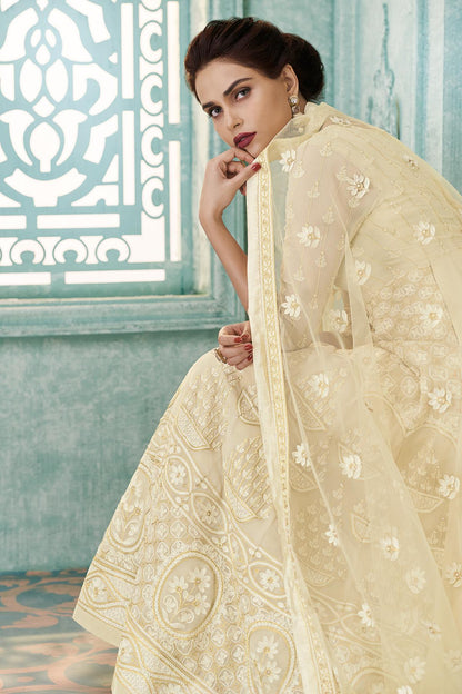Cream Designer Anarkali Suit