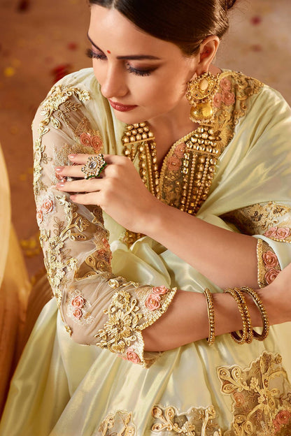 Cream Designer Bridal Silk Sari