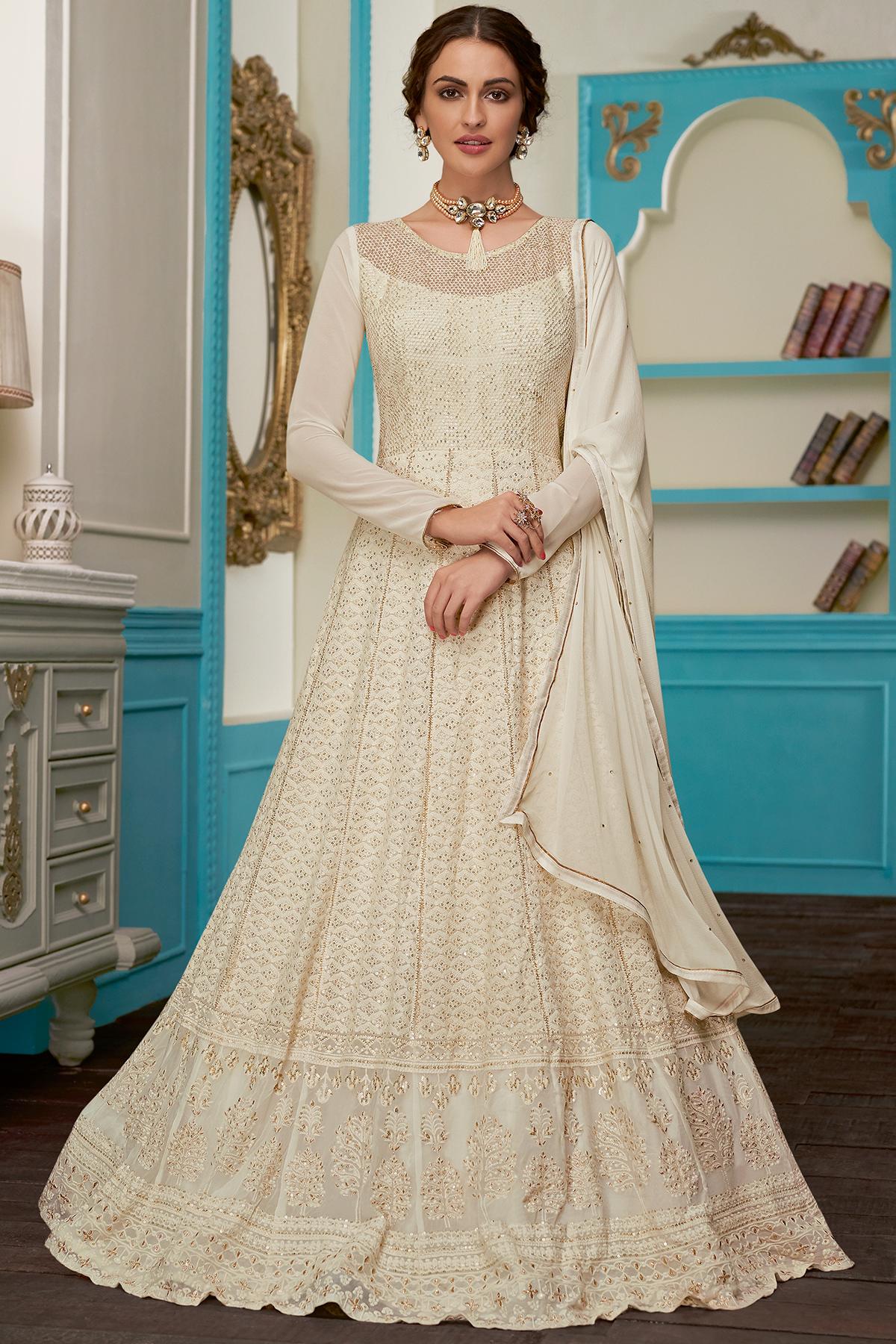 Cream Designer Georgette Anarkali Suit