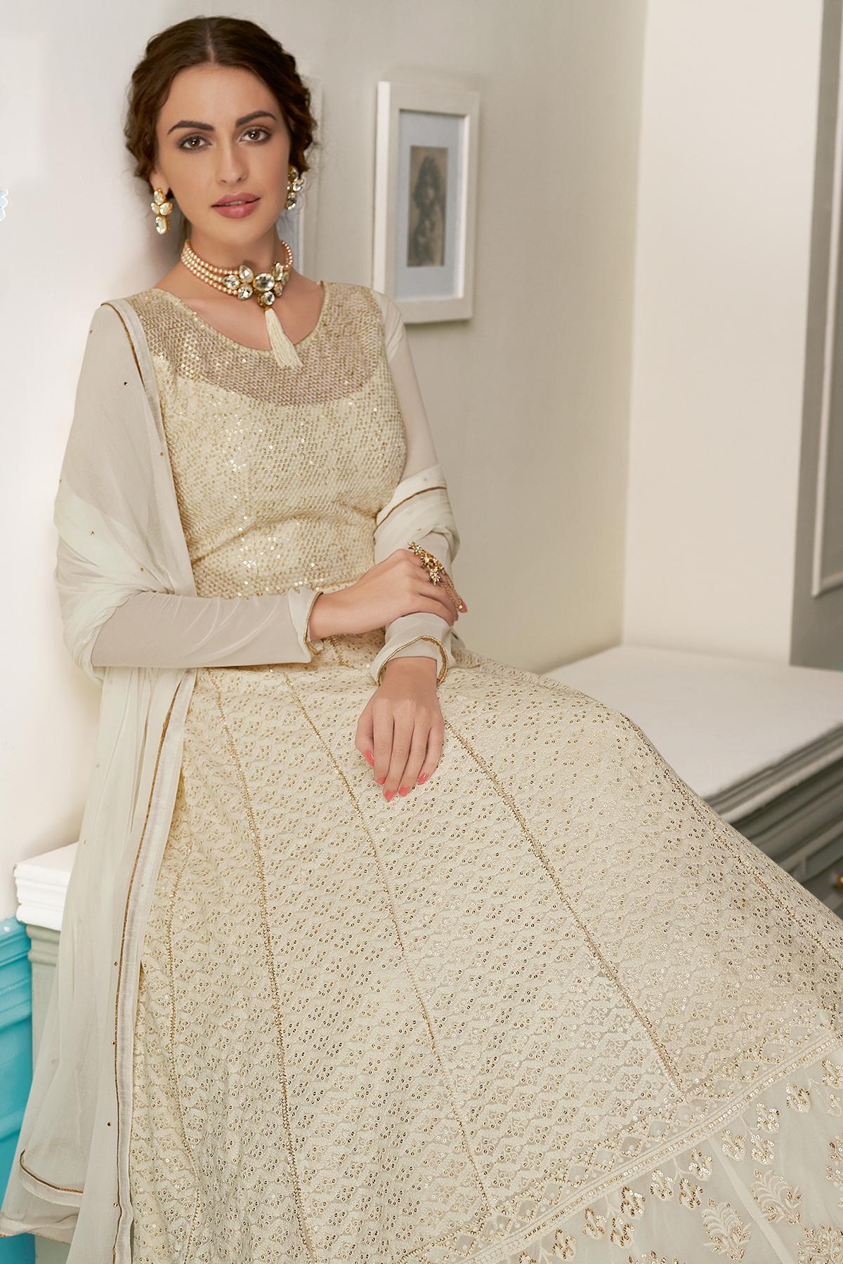 Cream Designer Georgette Anarkali Suit