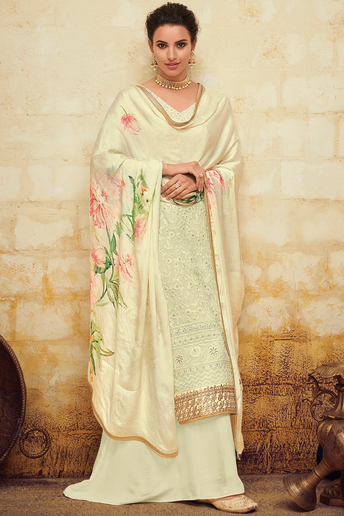Cream Designer Georgette Palazzo Suit