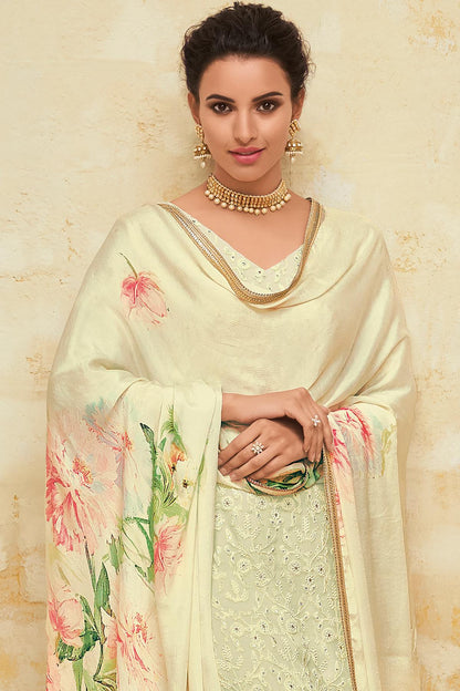Cream Designer Georgette Palazzo Suit
