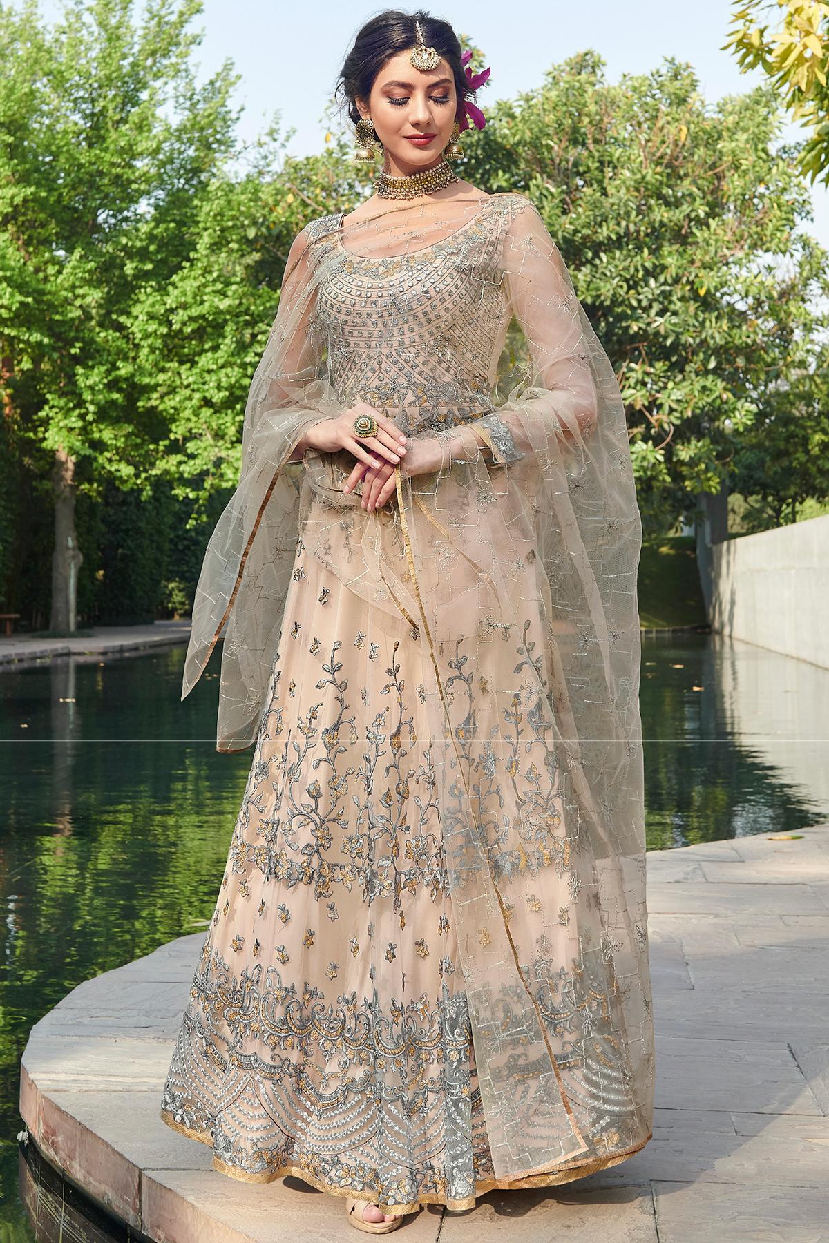 Cream Embroidered Designer Anarkali Suit