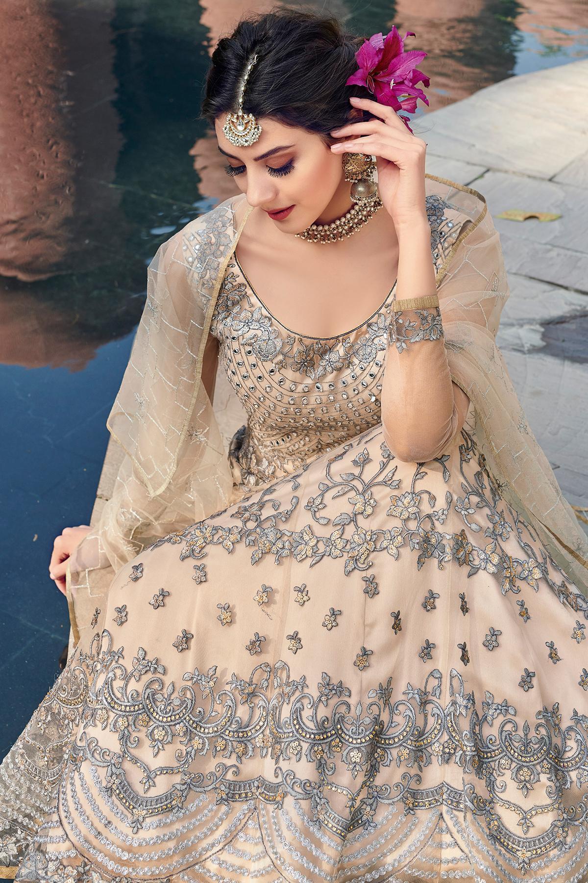 Cream Embroidered Designer Anarkali Suit