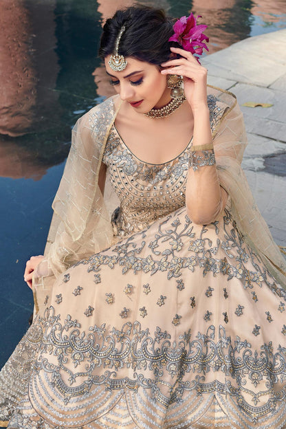 Cream Embroidered Designer Anarkali Suit