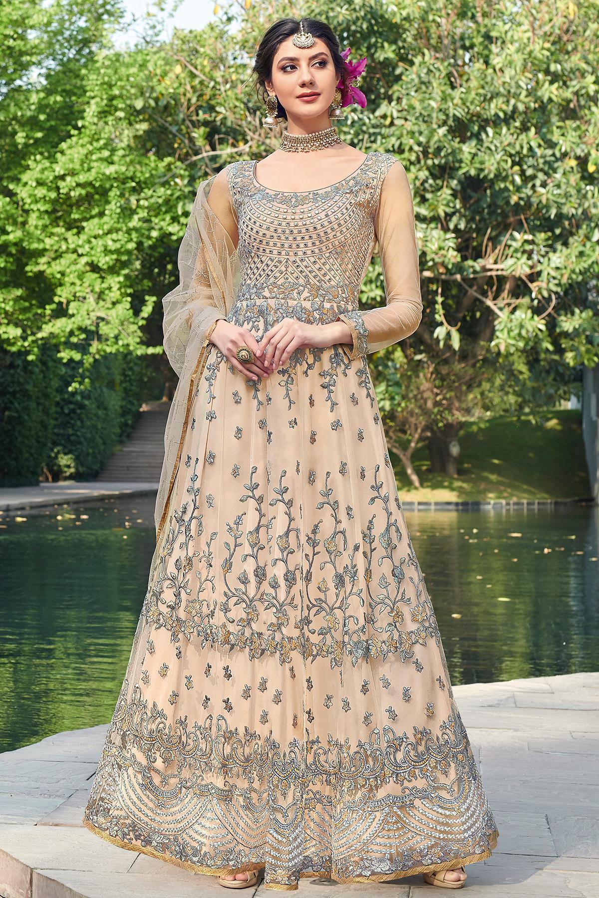 Cream Embroidered Designer Anarkali Suit
