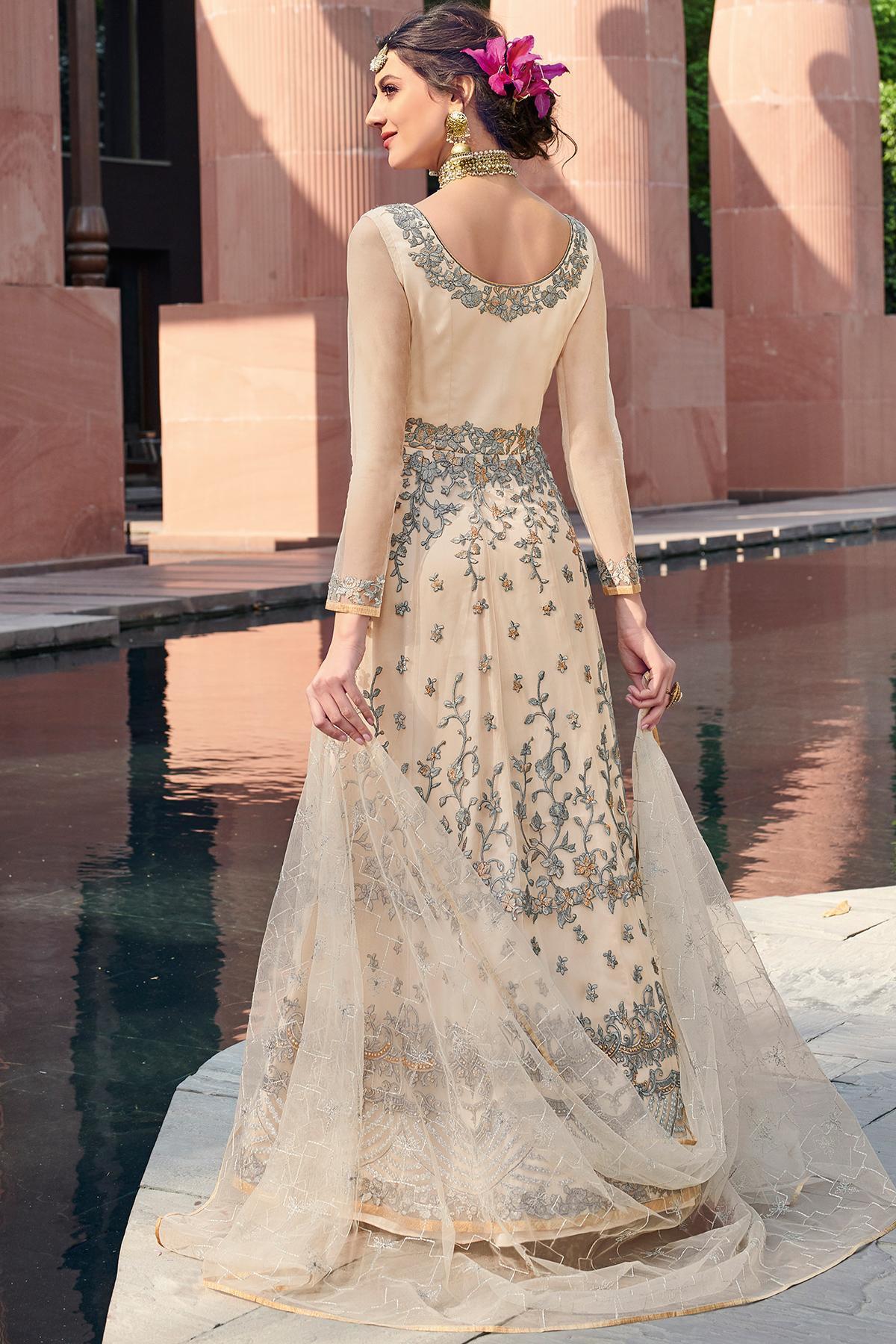 Cream Embroidered Designer Anarkali Suit