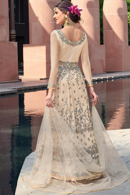 Cream Embroidered Designer Anarkali Suit
