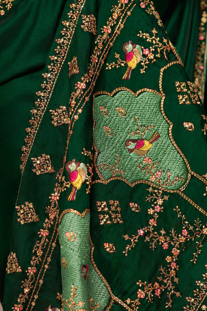 Dark And Pista Green Designer Silk Sari