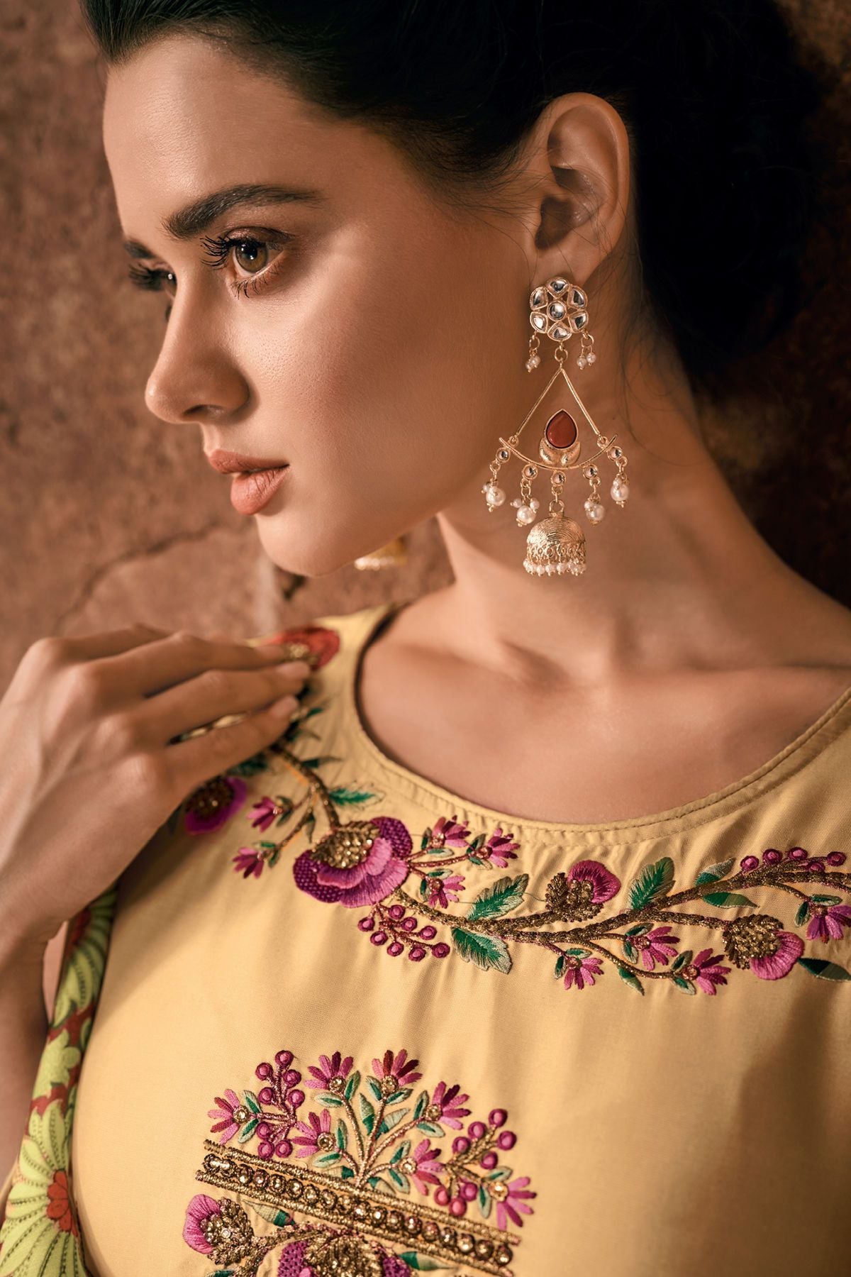 Dark Beige Reyon Party Wear Anarkali Suit