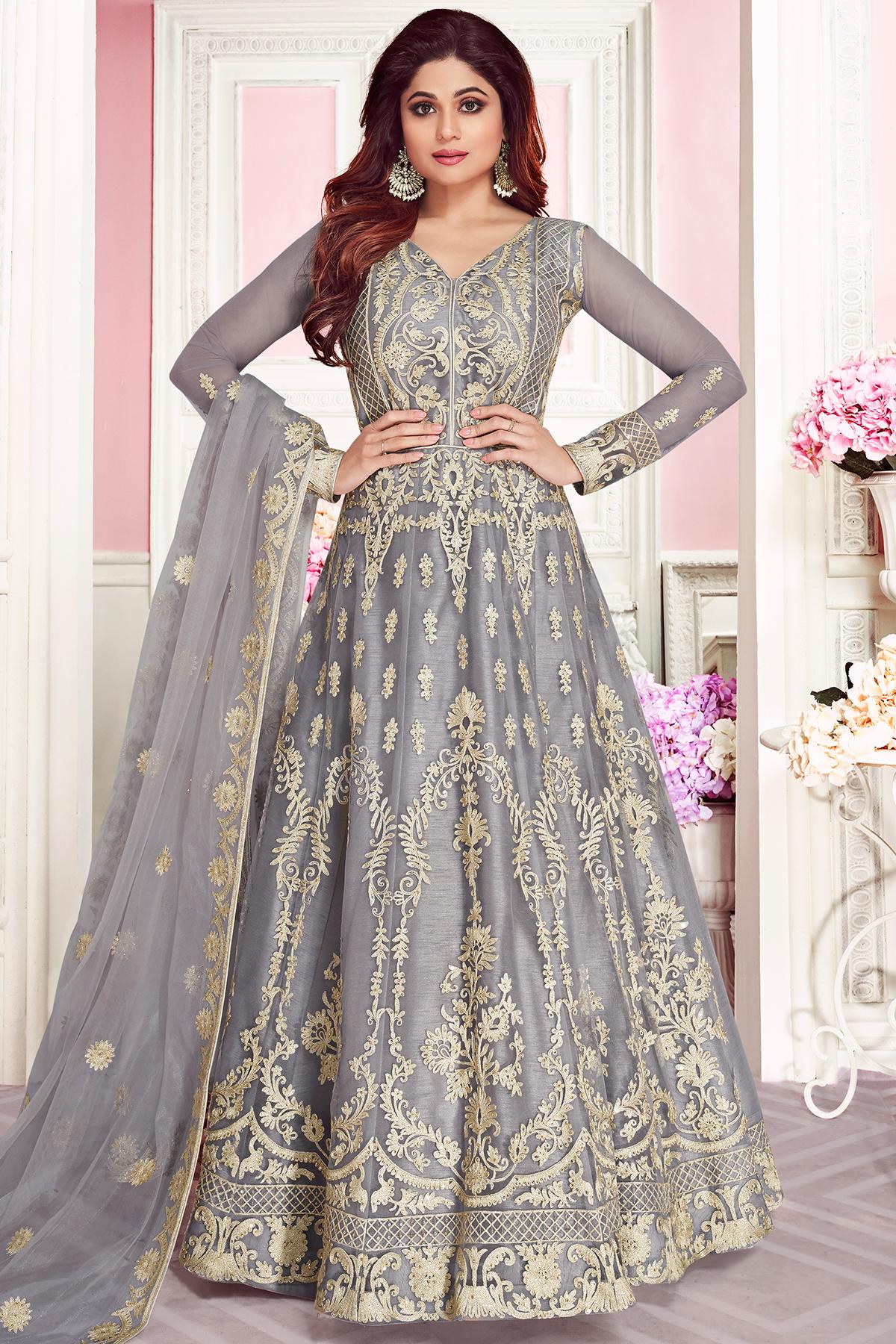 Dark Grey Designer Anarkali Suit