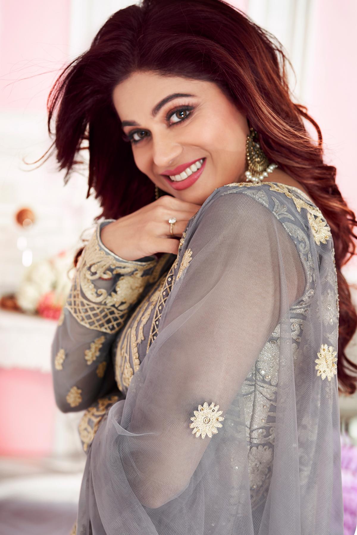 Dark Grey Designer Anarkali Suit
