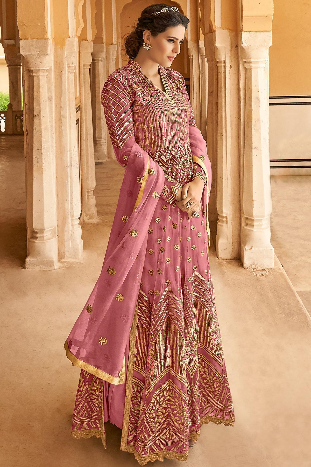Dark Lavender Net Party Wear Anarkali Suit