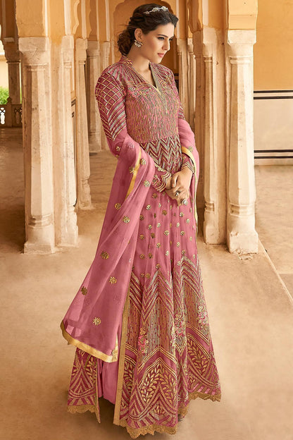 Dark Lavender Net Party Wear Anarkali Suit