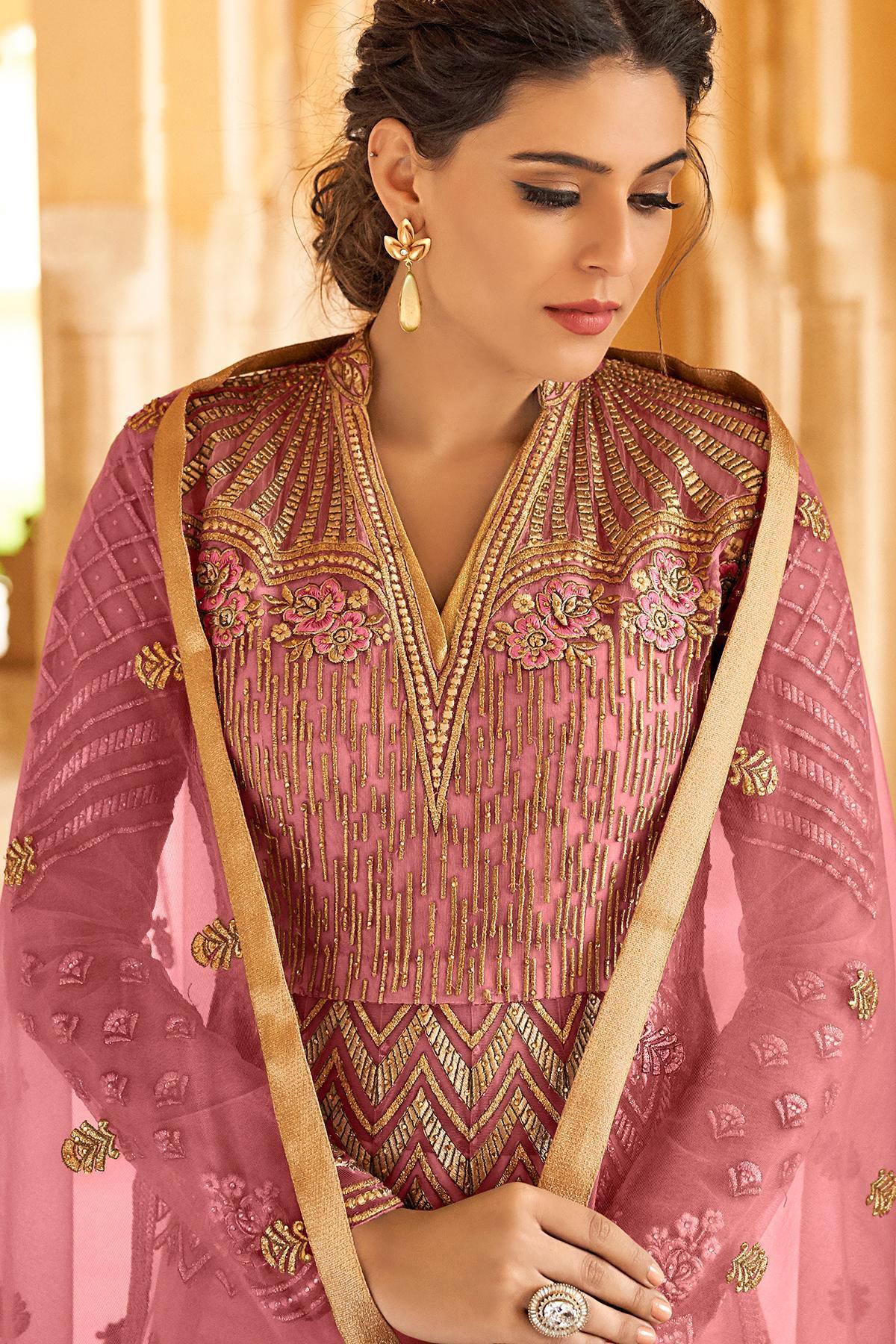 Dark Lavender Net Party Wear Anarkali Suit