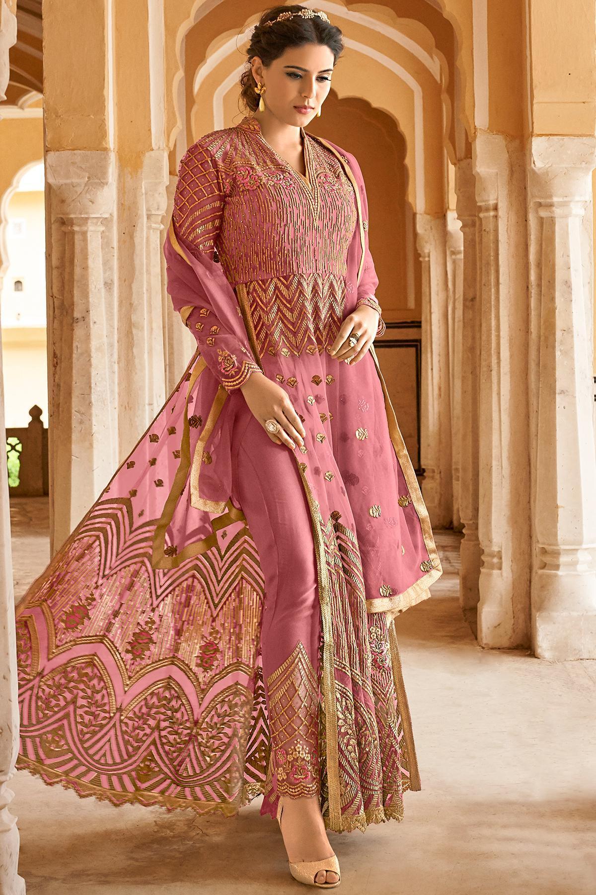 Dark Lavender Net Party Wear Anarkali Suit