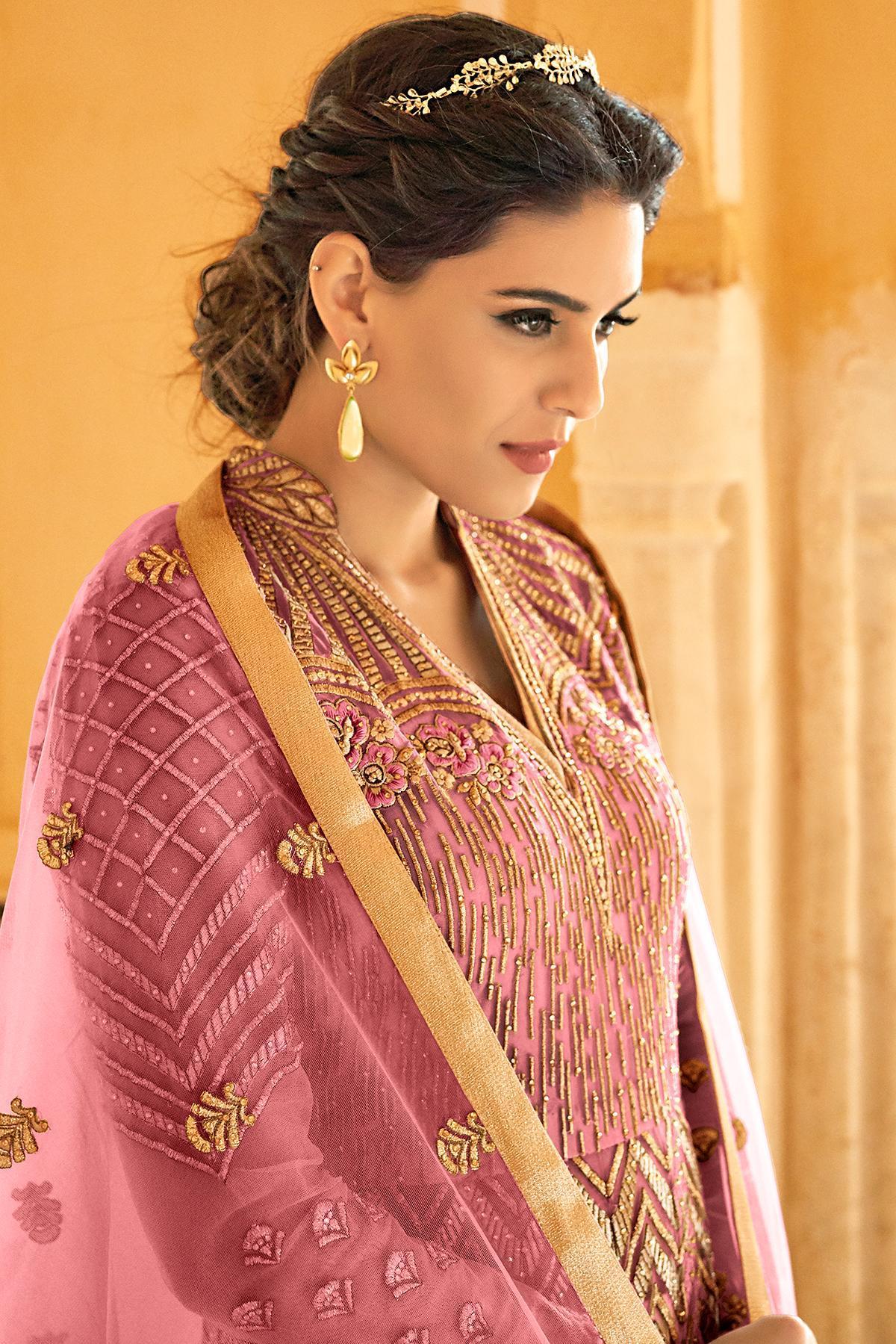 Dark Lavender Net Party Wear Anarkali Suit